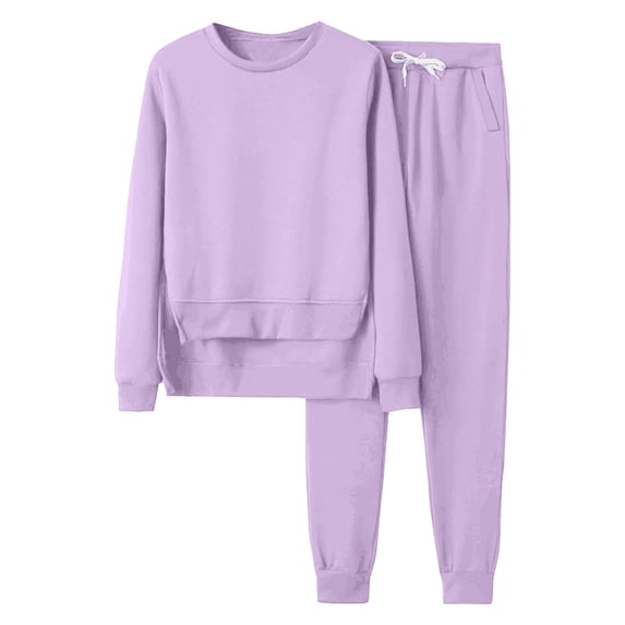 FAIWAD Women Sweatsuits 2 Piece Outfits Long Sleeve Round Neck Split Irregular Hem Pullover Sweatshirt Sweatpant