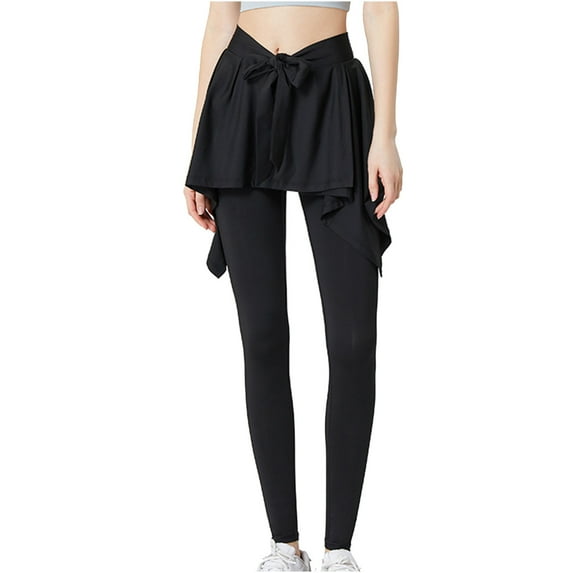 FAIWAD Women Tennis Skirted Leggings with Pockets for Women Stretch Skinny Straight Trousers with Skirt (5X-Large, Black2)
