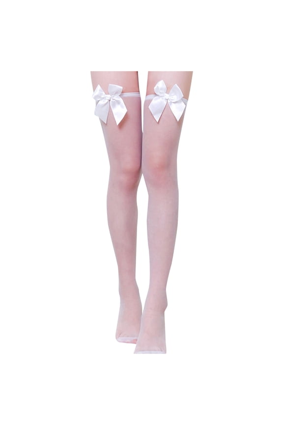 Women Thigh High Socks with Bow Girls Over Knee Long Stockings Stretchy Tight Colorful Stocking