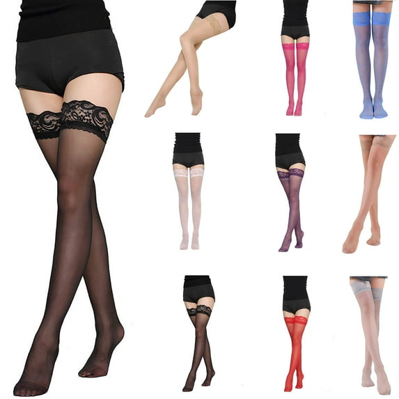 FAIWAD Women Thigh High Stockings Lace Tights Silky Seamless Stretch Over Knee Footed Stocking