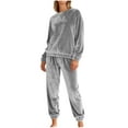 thumbnail image 1 of FAIWAD Women Velour 2 Piece Outfits Long Sleeve Crew Neck Pullover Tops with Pants Set Velvet Sweatsuit, 1 of 6