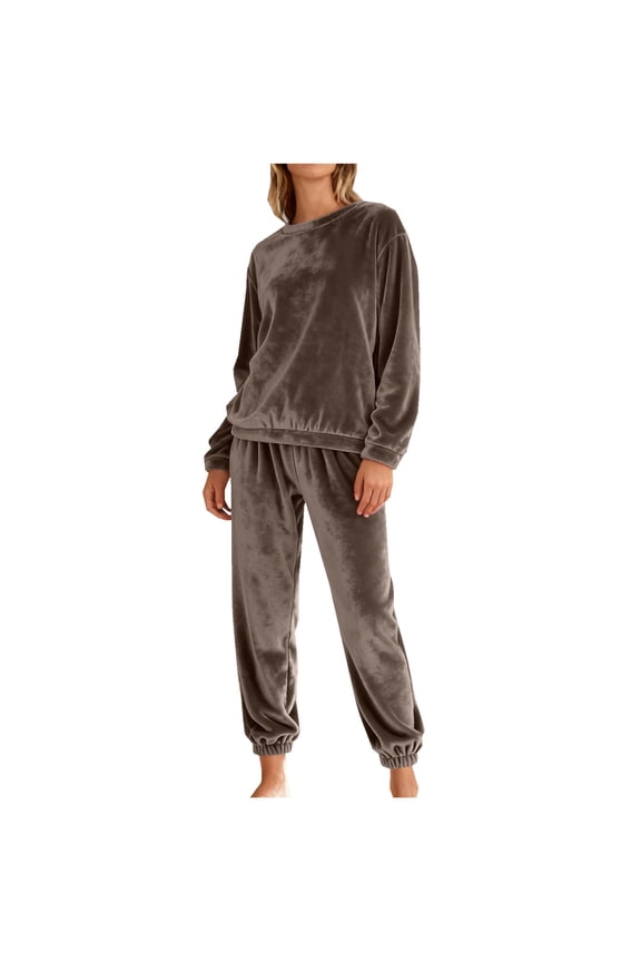 Women Velour 2 Piece Outfits Long Sleeve Crew Neck Pullover Tops with Pants Set Velvet Sweatsuit