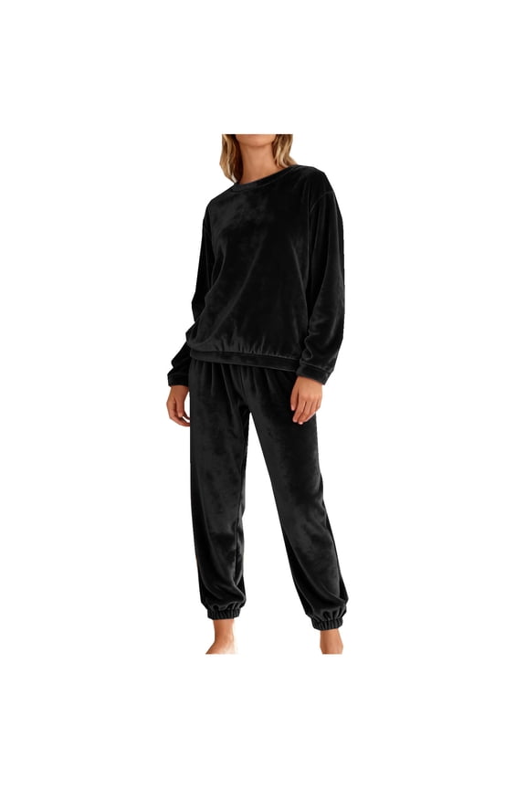 Women Velour 2 Piece Outfits Long Sleeve Crew Neck Pullover Tops with Pants Set Velvet Sweatsuit