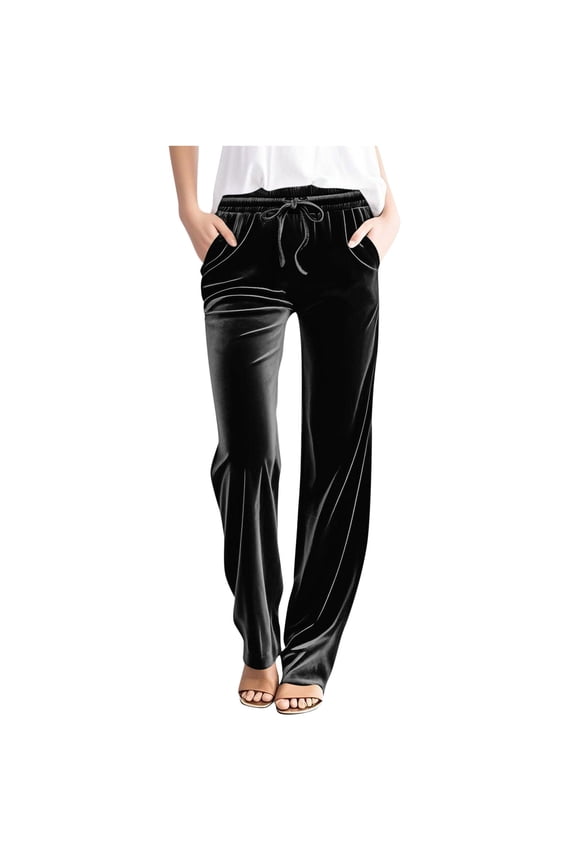 Women Velour Pants Elastic Waist Drawstring Soft Velvet Sweatpants Straight Leg Athletic Joggers with Pockets