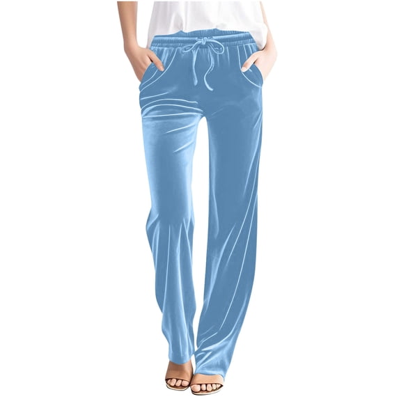 FAIWAD Women Velour Pants Elastic Waist Drawstring Soft Velvet Sweatpants Straight Leg Athletic Joggers with Pockets