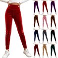 thumbnail image 1 of FAIWAD Women Velvet Leggings Christmas Soft Stretch Elastic Waist Velour Tights Full Length Slim Fitted Base Layer Pants, 1 of 9