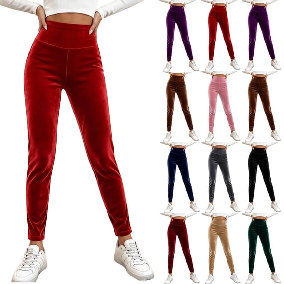 FAIWAD Women Velvet Leggings Christmas Soft Stretch Elastic Waist Velour Tights Full Length Slim Fitted Base Layer Pants