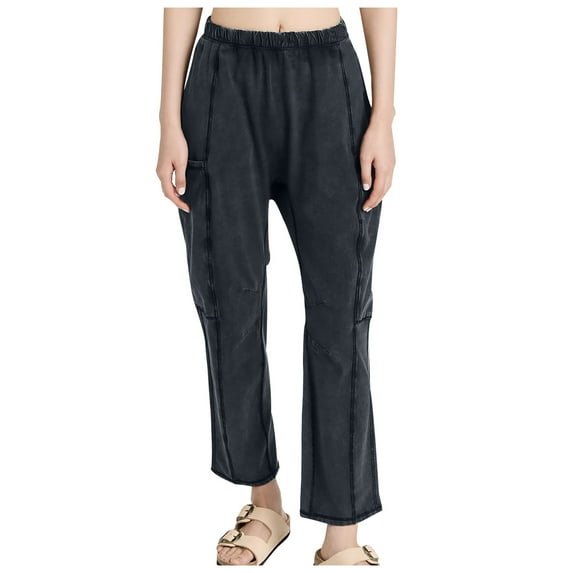 FAIWAD Women Wide Leg Cargo Pants Casual High Waisted Elastic Pants Straight Patchwork Sweatpant with Pockets (X-Large, Black)