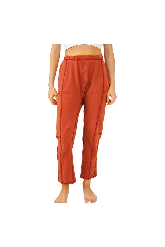 Women Wide Leg Cargo Pants Casual High Waisted Elastic Pants Straight Patchwork Sweatpant with Pockets (X-Large, Red)