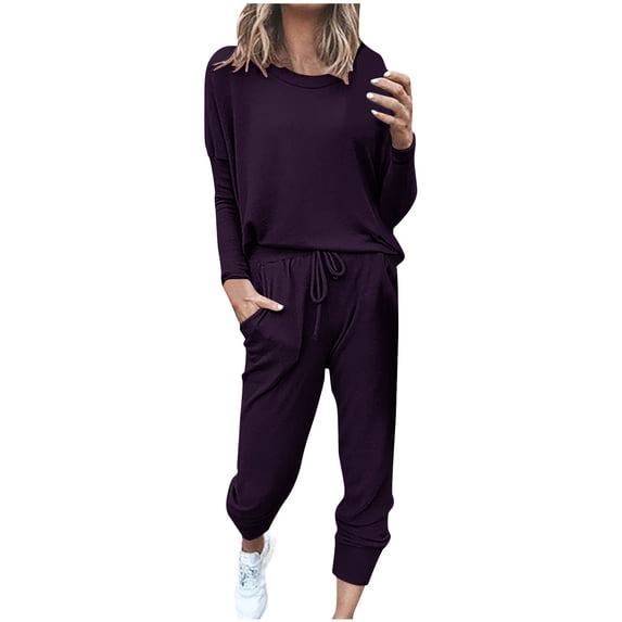 FAIWAD Women's 2 Piece Outfit 2 Piece Sweatsuits Long Sleeve Pullover Top and Drawstring Jogger Sweatpants