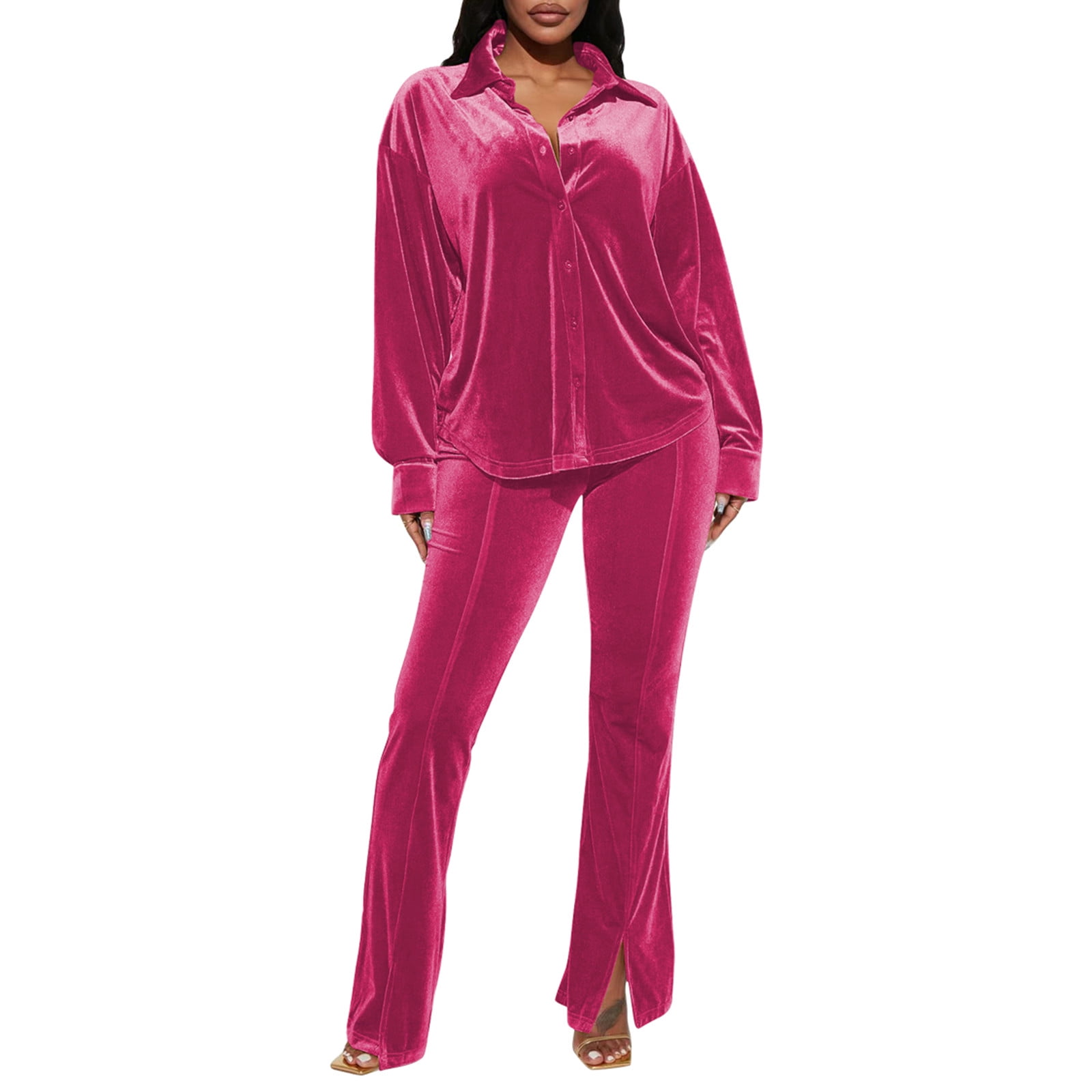 FAIWAD Women s 2 Piece Outfit Velour Button Down Crop Lapel Coat