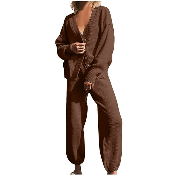 FAIWAD Women's 2 Piece Outfits Sweater Sets Plus Size Knit Cardigan and High Waisted Baggy Pants