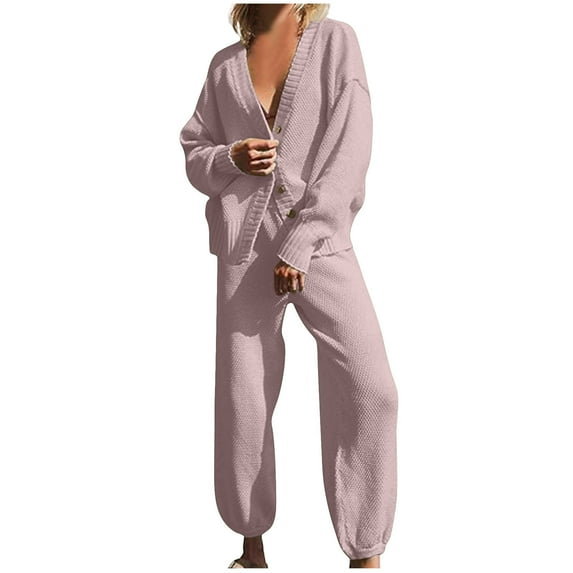 FAIWAD Women's 2 Piece Outfits Sweater Sets Plus Size Knit Cardigan and High Waisted Baggy Pants
