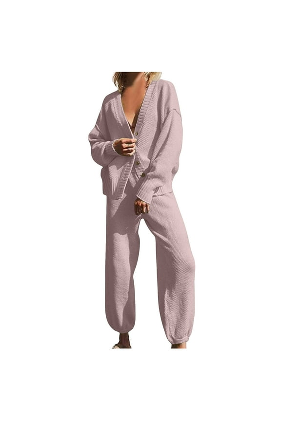 Women's 2 Piece Outfits Sweater Sets Plus Size Knit Cardigan and High Waisted Baggy Pants