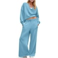 thumbnail image 1 of FAIWAD Women's 2 Piece Outfits Sweatsuit V Neck Sweatshirts with Wide Leg Pants Casual Workout Tracksuit, 1 of 9