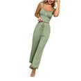 thumbnail image 1 of FAIWAD Women's 2 Piece Pajama Set Lace Trim Button Front Crop Top and Long Pants Pajama Lounge Set, 1 of 5
