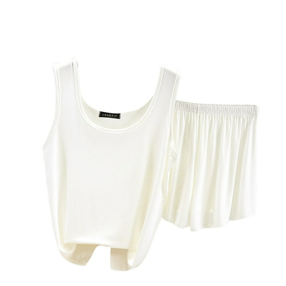 FAIWAD Women's 2 Piece Pajama Set V Neck Sleeveless Crop Tank Top and Shorts Loungewear Sleepwear Set