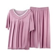 thumbnail image 1 of FAIWAD Women's 2 Piece Pajamas Outfits Short Sleeve Round Neck Tops with Pants Lightweight Loungewear Sets (Large, Pink2), 1 of 2