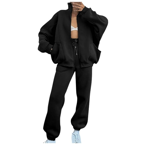 FAIWAD Women's 2 Piece Tracksuit Set Long Sleeve Zip Stand Collar Sweatshirt and Loose Jogger Pants