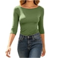 thumbnail image 1 of FAIWAD Women's 3/4 Sleeve Tops Boat Neck Slim Fitted T Shirts Stretchy Casual Layering Tees, 1 of 7