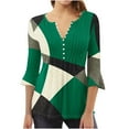 thumbnail image 1 of FAIWAD Women's 3/4 Sleeve Tunic Tops V Neck Button Down Tops Geometric Print Slim Pullover Tops, 1 of 5