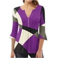 thumbnail image 1 of FAIWAD Women's 3/4 Sleeve Tunic Tops V Neck Button Down Tops Geometric Print Slim Pullover Tops, 1 of 5
