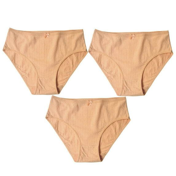 FAIWAD Women's 3 Pack Ribbed Knitted Cotton Panties High Waist Seamless Panties Breathable Hipster Briefs