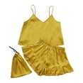thumbnail image 1 of FAIWAD Women's 3 Sets Pajamas Set Satin Sleeveless Crop Top and Shorts Lounge Set with Bag, 1 of 5