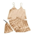 thumbnail image 1 of FAIWAD Women's 3 Sets Pajamas Set Satin Sleeveless Crop Top and Shorts Lounge Set with Bag, 1 of 5