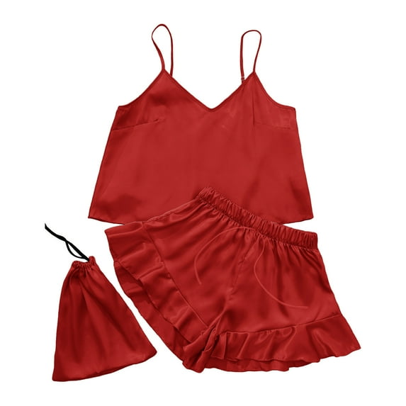 FAIWAD Women's 3 Sets Pajamas Set Satin Sleeveless Crop Top and Shorts Lounge Set with Bag
