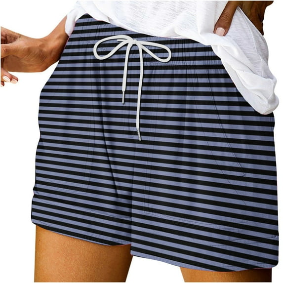 FAIWAD Women's Athletic Shorts High Waisted Casual Comfy Striped Shorts Pocket Sporty Short Gym Elastic Shorts