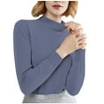 thumbnail image 1 of FAIWAD Women's Basic Long Sleeve Undershirts Tops Round Neck Slim Stretch Tight Pullovers Tops, 1 of 4