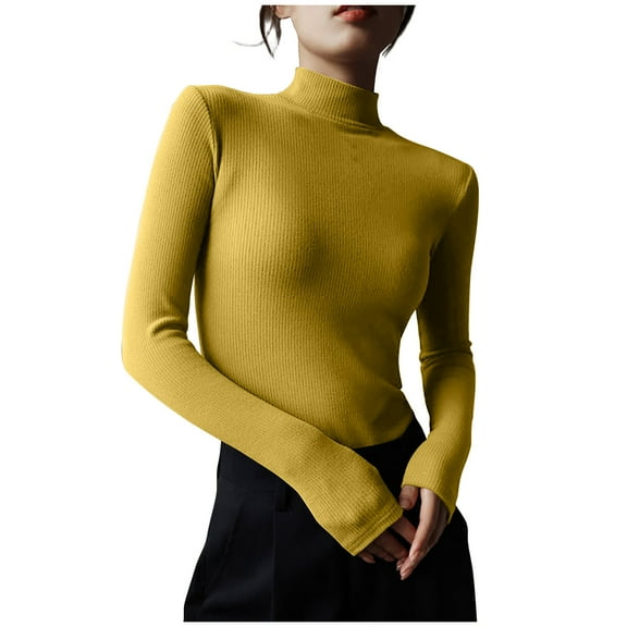 FAIWAD Women's Basic Turtleneck Top Long Sleeve Turtleneck Ribbed Lightweight Stretch Slim Comft Tops