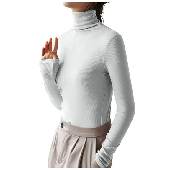 FAIWAD Women's Basic Turtleneck Top Long Sleeve Turtleneck Ribbed Lightweight Stretch Slim Comft Tops
