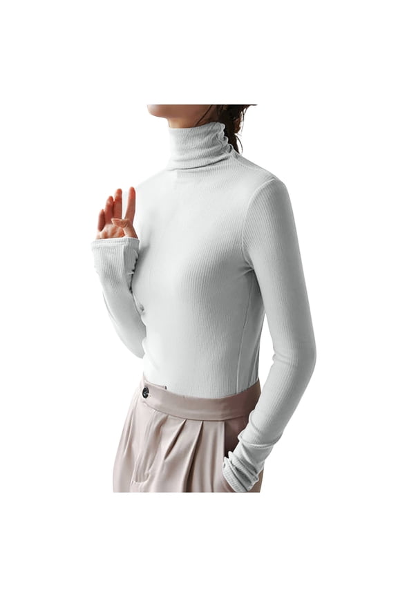 Women's Basic Turtleneck Top Long Sleeve Turtleneck Ribbed Lightweight Stretch Slim Comft Tops