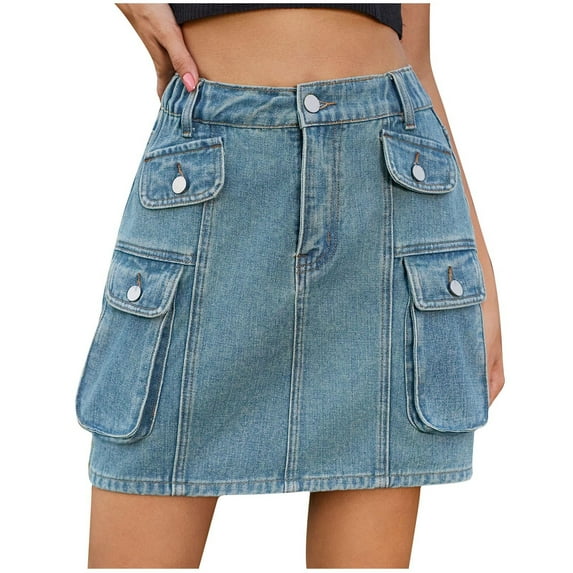 FAIWAD Women's Cargo Denim Mini Skirts High Waist Wrap Streetwear Club Party Short A-Line Jeans Skirts