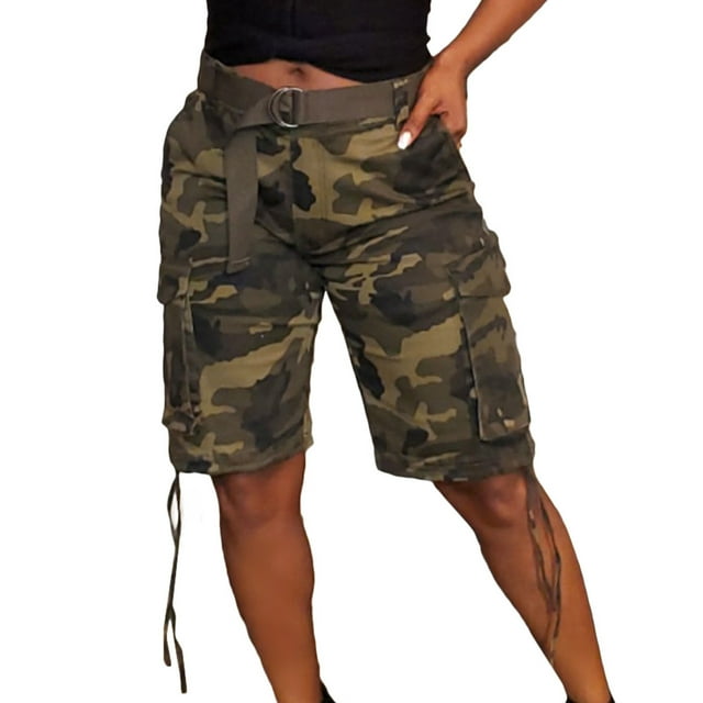 Faiwad Womens Cargo Shorts Summer Casual Camouflage High Waist Shorts Belted Shorts With 3902