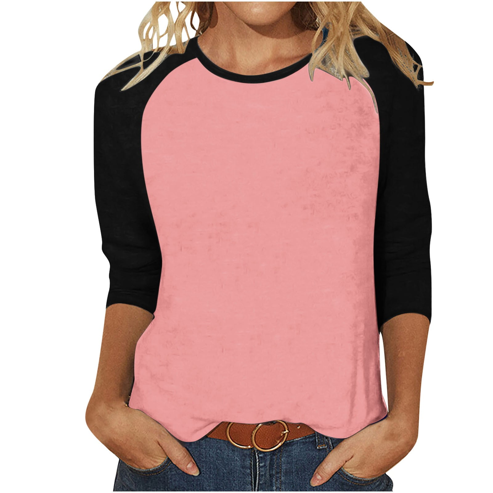 FAIWAD Women's Casual 3/4 Sleeve Tunic Tops Round Neck Color Block T ...