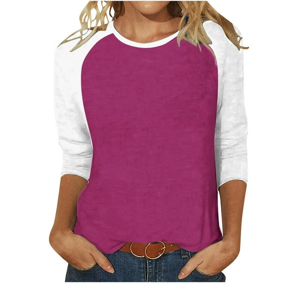 FAIWAD Women's Casual 3/4 Sleeve Tunic Tops Round Neck Color Block T-Shirts Basic Loose Pullover Top