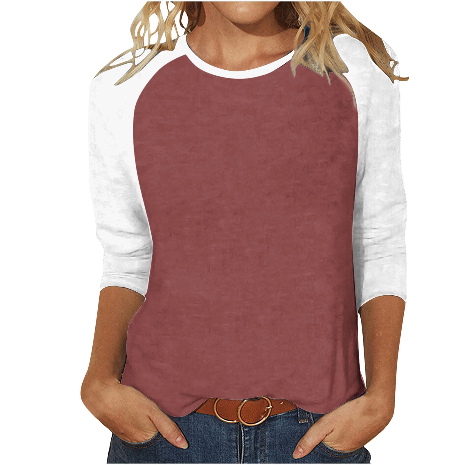 FAIWAD Women's Casual 3/4 Sleeve Tunic Tops Round Neck Color Block T ...