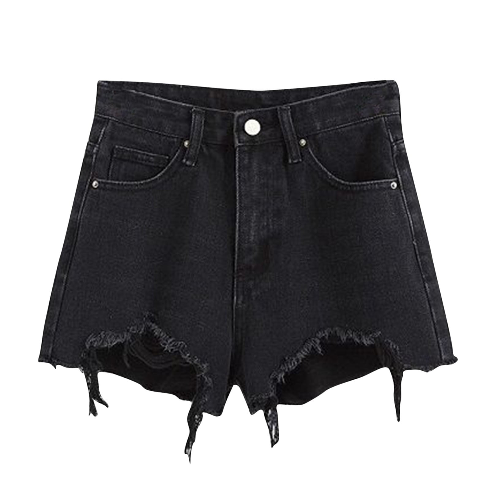 FAIWAD Women's Casual Denim Shorts High Waist Irregular Hem Ripped Hole