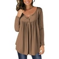 thumbnail image 1 of FAIWAD Women's Casual Long Sleeve Button Round Neck Loose Pleated Pullover Tops Fall Winter Trendy Top, 1 of 5