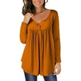 thumbnail image 1 of FAIWAD Women's Casual Long Sleeve Button Round Neck Loose Pleated Pullover Tops Fall Winter Trendy Top, 1 of 5