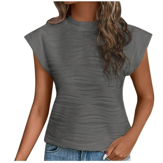 FAIWAD Women's Casual Short Sleeve Top Ruched Round Neck Pullover Tops Slim Stretch Crop Tops