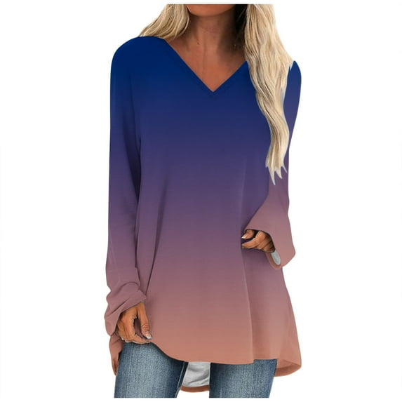 FAIWAD Women's Casual Tops Long Sleeve V Neck Pullover Tops Plus Size Color Block Top Fall Winter Trendy Clothes