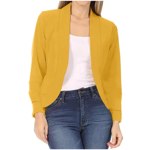 FAIWAD Women's Casual Work Blazer Long Sleeve Open Front Cardigans Solid Color Dressy Cropped Suit Coat
