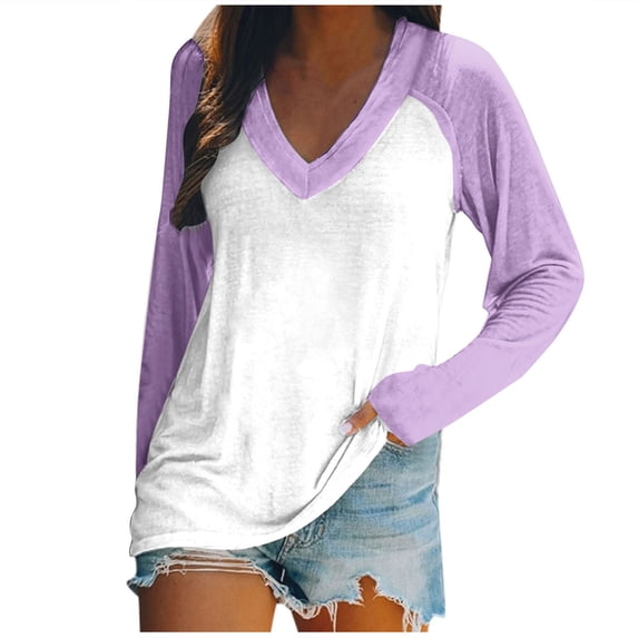 FAIWAD Women’s Color Block Tunic Top Long Sleeve Patchwork V Neck Plus Size Pullover Top