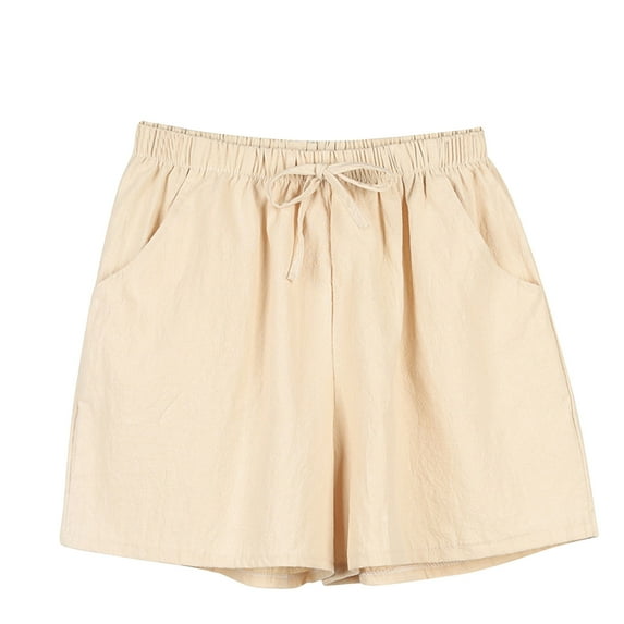 FAIWAD Women's Cotton Linen Shorts Elastic High Waisted Basic Shorts with Pocket Sporty Workout Shorts