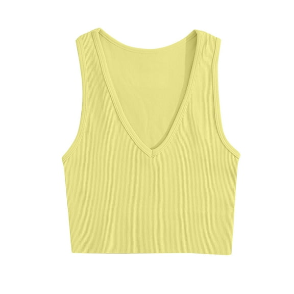 FAIWAD Women's Deep V Neck Crop Tops Sleeveless Seamless Racerback Ribbed Tank Top Slim Basic Vest