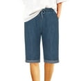thumbnail image 1 of FAIWAD Women's Elastic Waist Casual Denim Shorts Comfy Knee-Length Jean Shorts with Drawstring, 1 of 6